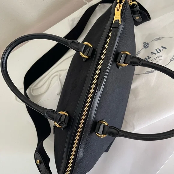 Prada Logo Jacquard Black Canvas Satchel - Authentic - Picture 6 of 15